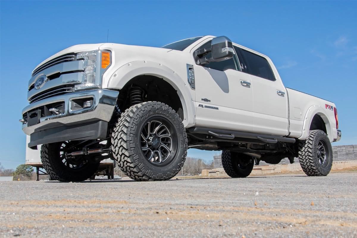 Ford F-350 Super Duty Fender Flares - Rough Country - Pocket, Simulated Riveted Look - Flat Black - '17-'22